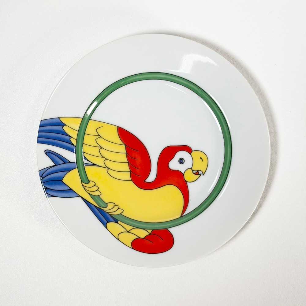 Fitz and Floyd Parrot-in-Ring Plate Unisex 7.5" White‎ Vintage 1979 Bird Decor